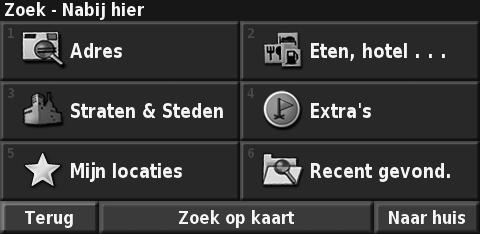 Waar naartoe? Het menu Waar naartoe? heeft een aantal categorieën die u helpen uw bestemming snel te vinden.