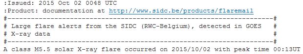 Het SIDC / RWC Presto s en alerts Flares > M5 Automatisch Per Mail + SMS* CMEs > 150 Automatisch Per mail + SMS*