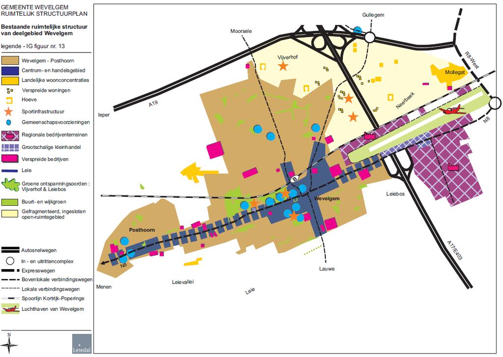 Gemeente Gemeentelijk Ruimtelijk Structuurplan Bestaande ruimtelijke structuur: deelgebied Wevelgem Figuur 7: Bestaande structuur deelgebied Wevelgem Bron: Ruimtelijk Structuurplan Wevelgem Er zijn