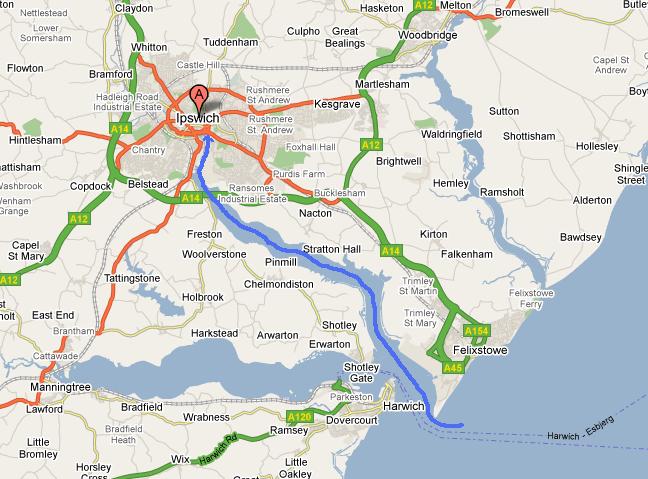 Harwich / Ipswich Vanaf de monding bij Harwich, is het nog 8 mijl varen over de rivier de Orwell totdat we bij Ipswich zijn.