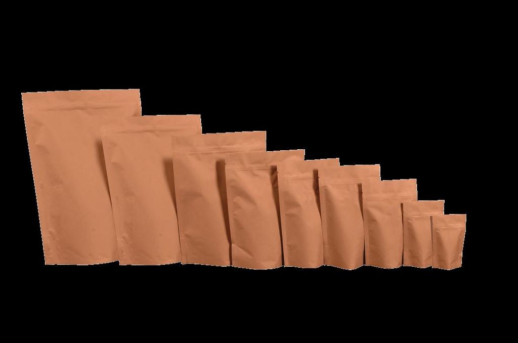 8 Bruin papieren stazak met zipsluiting Onze bruin papieren stazakken hebben een uiterste laag van mat bruin papier, deze geeft de verpakking een milieuvriendelijke look en is verkrijgbaar met en