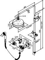 Noot: 57912.30 met zilverkleurige kunststof doucheslang. 974,00 974,00 Hoofddouche 14 / Handdouche 9 liter p/minuut. Tradition doucheset incl. thermostaatkraan Chroom 37551.