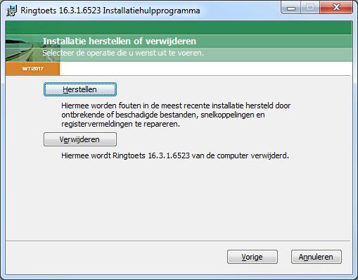 4 Ringtoets installatie herstellen of verwijderen Als het installatiebestand opgestart wordt nadat het programma geïnstalleerd is, kan de installatie aangepast worden.