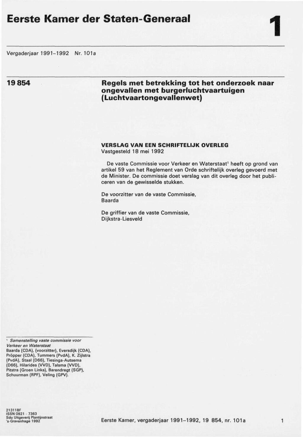Eerste Kamer der Staten-Generaal 1 Vergaderjaar 1991-1992 Nr.