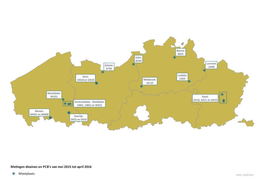 Overzicht ligging meetplaatsen in Vlaanderen