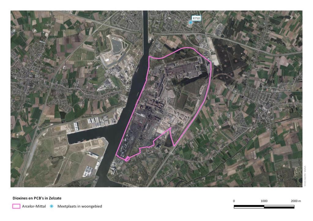 Overzicht ligging meetplaats in aandachtszone Zelzate 62