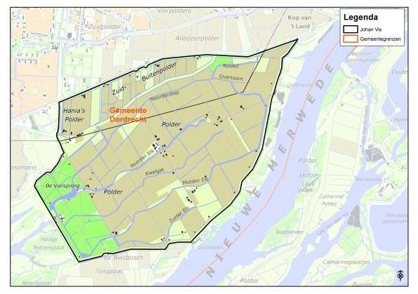 figuur 1 Topografie bemalingsgebied Johan Vis 2.1.2 Bemalingsgebied Noordbovenpolder Het bemalingsgebied Noordbovenpolder bevindt zich aan de oostzijde van het Eiland van Dordrecht.