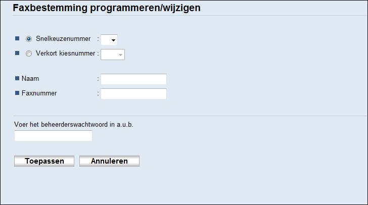 Faxbestemmingen registreren Faxbestemmingen registreren met Web Image Monitor 1. Open de internetbrowser en verkrijg toegang tot het apparaat door het IP-adres ervan in te vullen. 2.