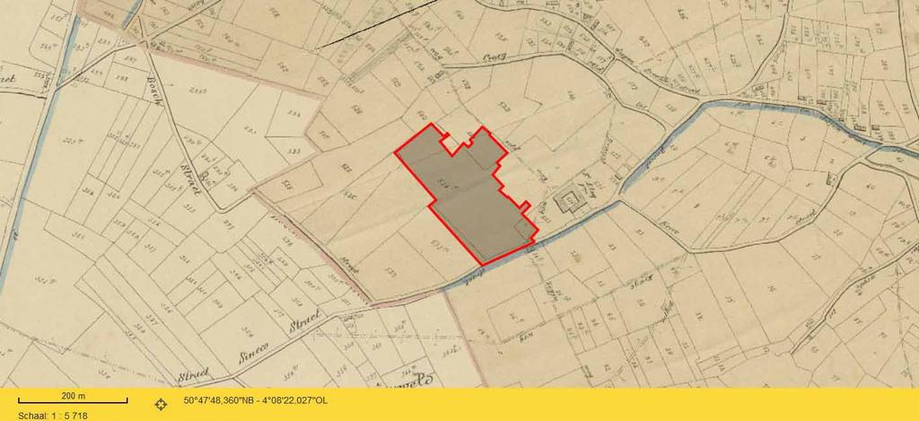 Fig. : Atlas cadastral parcellaire de la Belgique van Popp met een situering van het onderzoeksgebied (http://www.geopunt.be/kaart) 4.2.