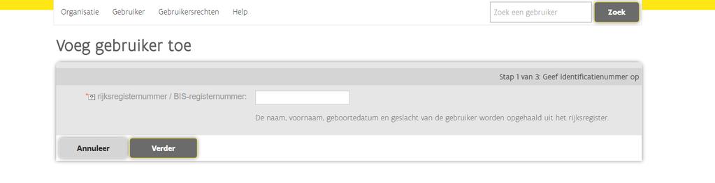 Je vult het rijksregisternummer in van de gebruiker die