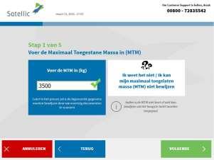 6. Voer de Maximaal Toegestane Massa van de Slepen (MTMS) in en klik op VOLGENDE. 7. Voer de EURO-emissieklasse in en klik op VOLGENDE.