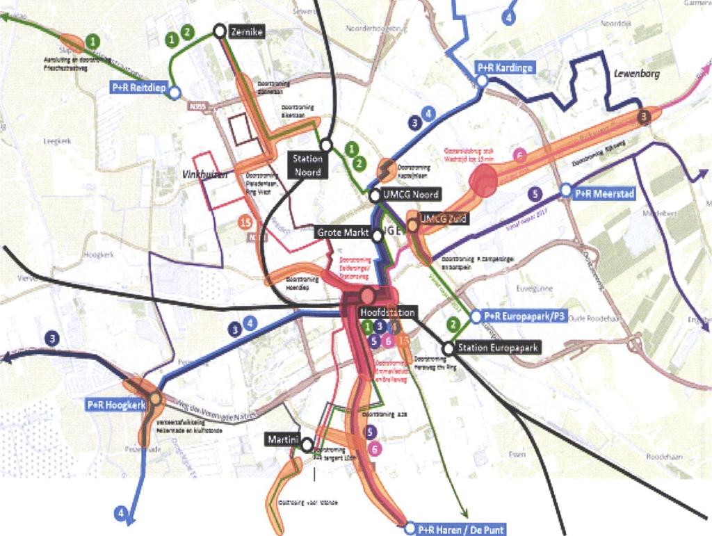 Bijlage 1: Kwetsbare OV-doorstromingscorrldors 2018 HOV structuur stad en werkzaamheden Ring Zuid