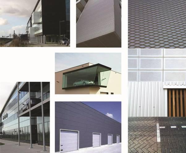 Materiaal en kleurgebruik - De centrale zone vraagt om technische, industriële en moderne materialen zoals: (aluminium, staal, strekkenmetaal, constructieglas, glasfiber, prefab beton); - Metallic