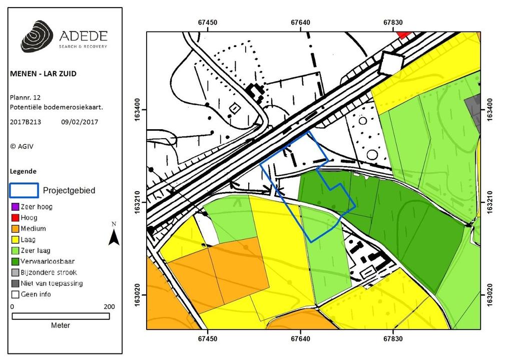 Figuur 8. Situering van het projectgebied op de potentiële bodemerosiekaart. 3.