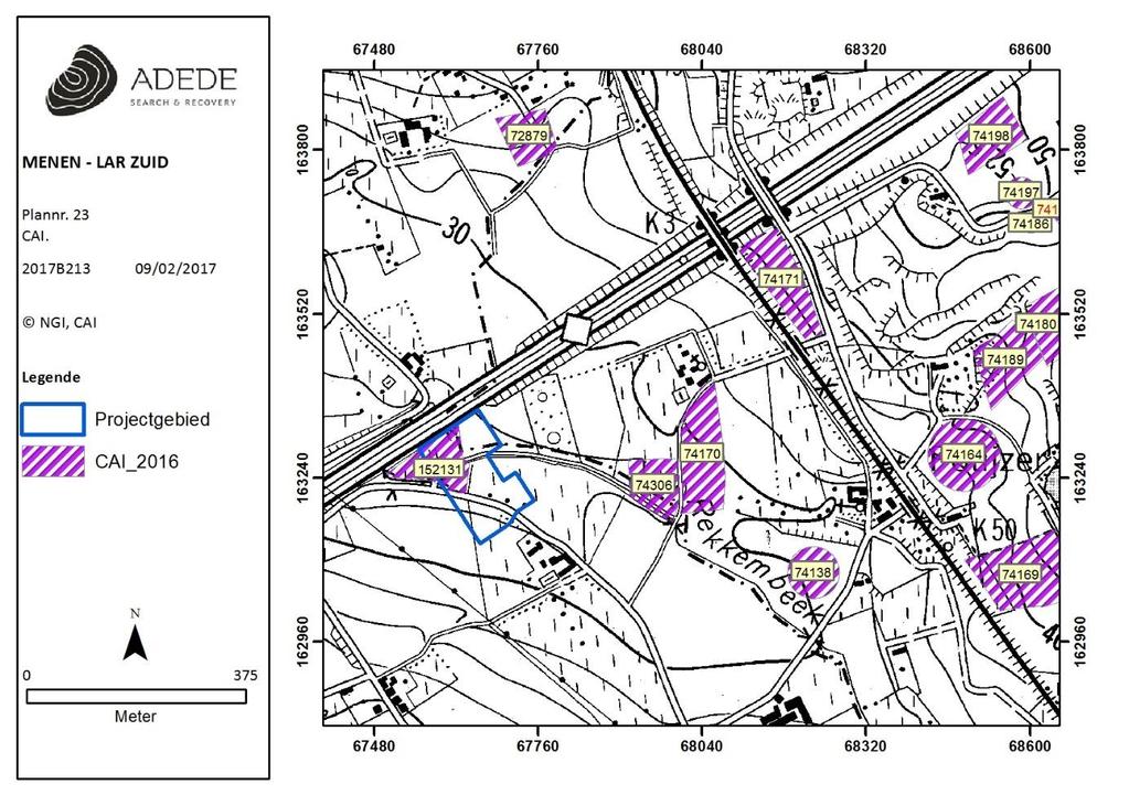 Figuur 19. Situering van enkele CAI locaties in de omgeving van het projectgebied.