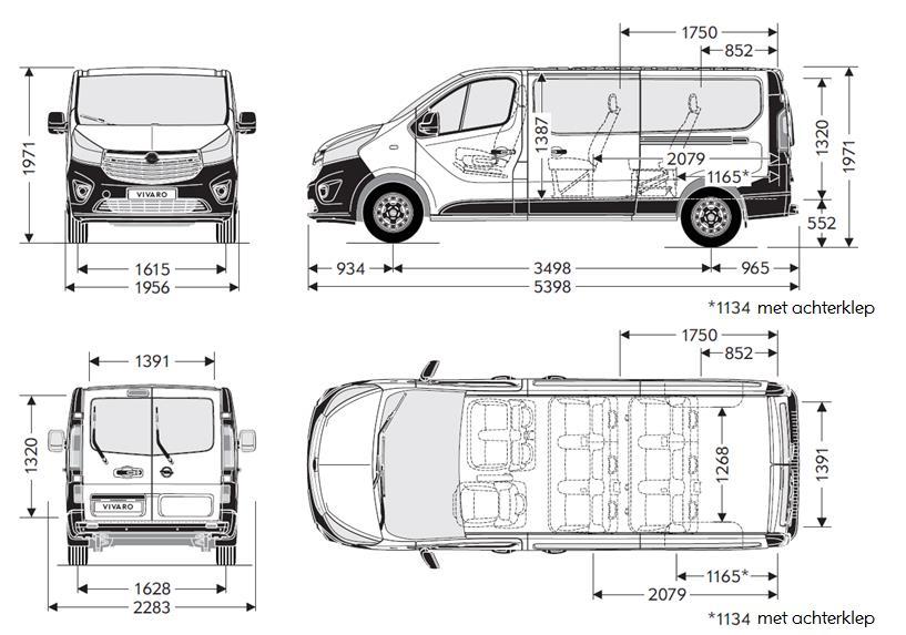 Opel Vivaro Lijntekeningen (m) L2 H1 Buiten afmetingen Wielbasis Totale lengte Totale breedte Totale breedte incl.