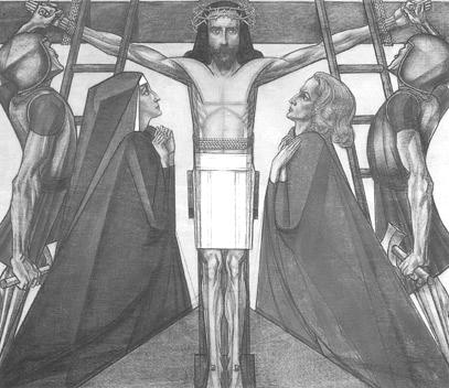 Kruiswegstatie-11: Jezus wordt aan het kruis genageld, een statie van Jan Toorop Op onze internetsite www.heilighartkerk.