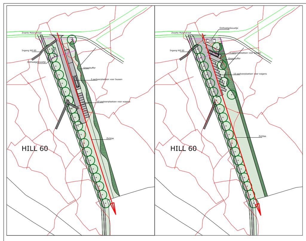 1.2.4 Aanleg van een parking bij site Hill60 De strook aan de oostzijde van de Hill60 wordt voorzien als parkingsite.