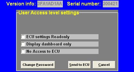 3.2.4.2 Change user access level Hier kan de mate van beveiliging ingesteld worden en met een wachtwoord worden geblokkeerd.