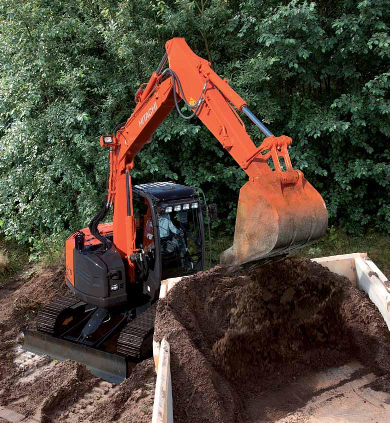 ZX85US-5 DUURZAAMHEID De nieuwe ZAXIS 85US is het resultaat van voortdurende ontwikkeling door Hitachi en beschikt over de nieuwste technologische vorderingen, ontworpen voor betrouwbaarheid en