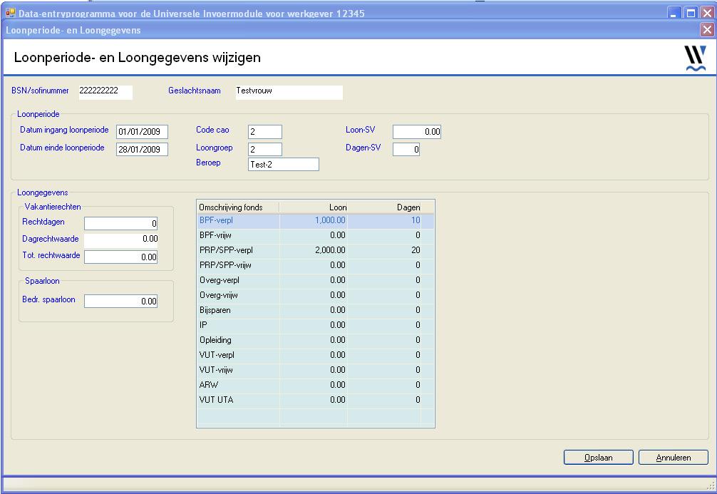 Loonperiode- en Loongegevens bij een Werknemer op 1 scherm Loonperiodegegevens Naast de loonperiode kunnen hier de bijbehorende cao-code, loongroep, beroep en loonen dagen-sv worden gevuld of