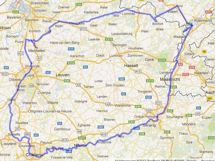 Route Maastricht - Luik - Namen - Charleroi -