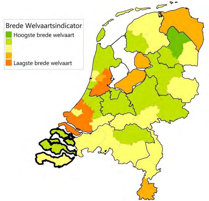 Zeeland Grote regionale verschillen in Nederland op het gebied van brede welvaart Stedelijke gebieden hebben over het algemeen een lagere brede welvaart dan de rest van Nederland Zeeland heeft de op