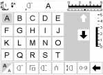 Letters/cijfers 39 Beeldscherm: lettertype kiezen naaivoet-indikator en naaldstopsymbool zijn op de gewoonlijke plaats te vinden met de scrollpijlen omhoog/omlaag kunnen alle beschikbare letters en