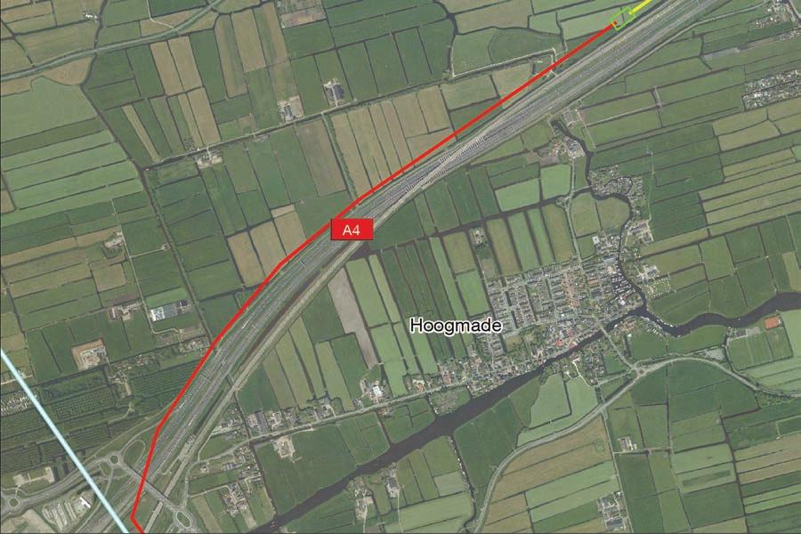 Voorkeurstracé Gedeelte zuidelijke opstijgpunt Rijpwetering tot de kruising van de A4 bij de aansluiting A4- Hoogmade De verbinding loopt parallel aan de A4, HSL en buigt met de infrastructuurbundel