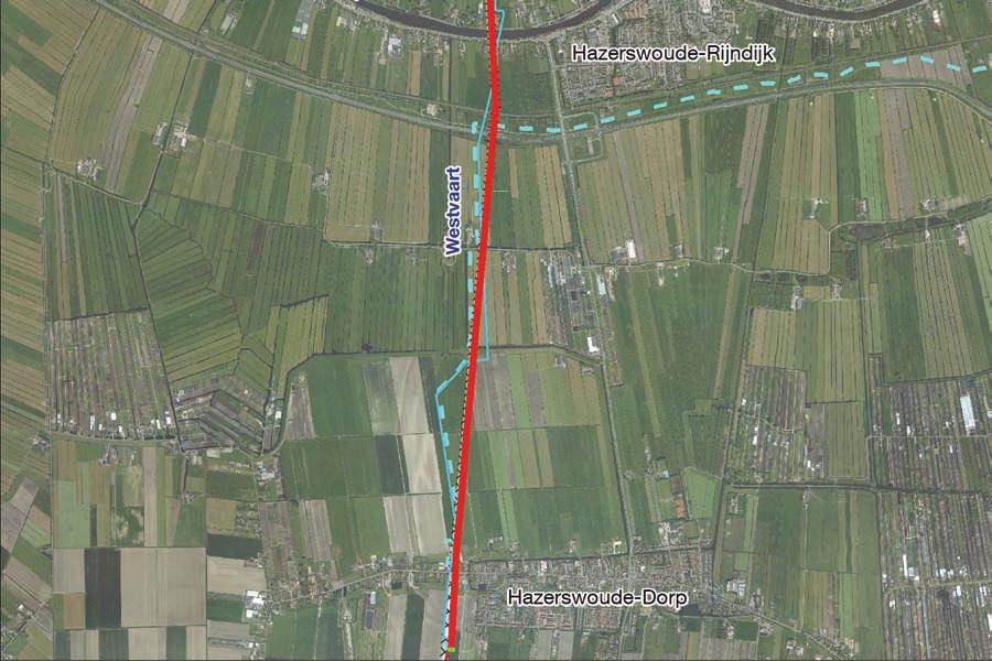 Voorkeurstracé Gedeelte vanaf de Oude Rijn tot de zuidwestelijke hoek van Hazerswoude-Dorp Vanaf de zuidzijde van de Oude Rijn volgt de verbinding verder het tracé van de bestaande 150 kv verbinding.