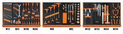 5988U/MP 91-delig assortiment gereedschappen in zachte inlegbakken Aanbevolen te gebruiken in combinatie met gereedschapswagens: C24S-C39-C28-C59 L 059880528 655,00 XL 059880529 M15 M33 M199 M202 M50