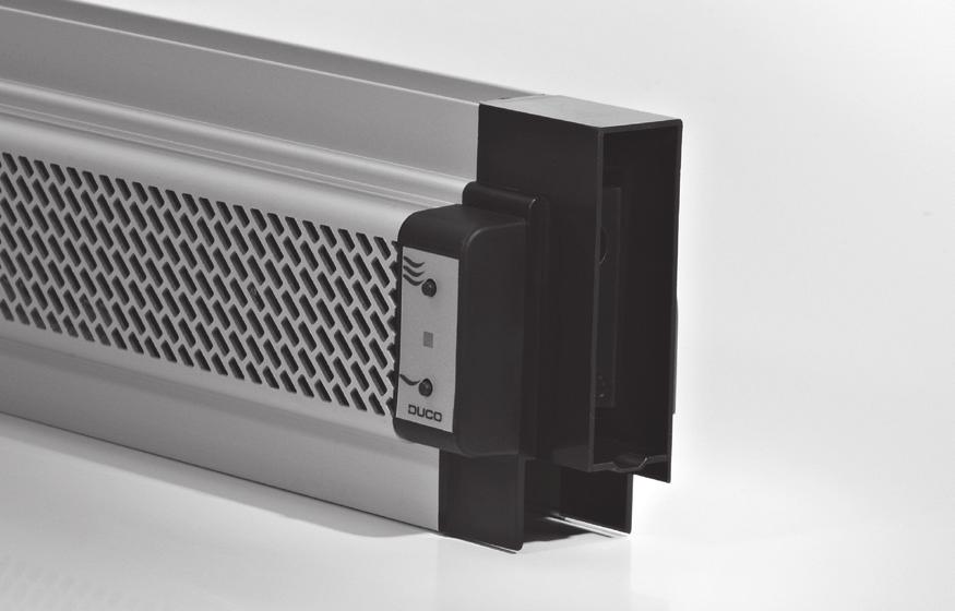 DucoTronic System: Elektronisch gestuurde roosters In de verblijfsruimtes van uw gebouw zorgen gestuurde ventilatieroosters voor de toevoer van verse lucht.