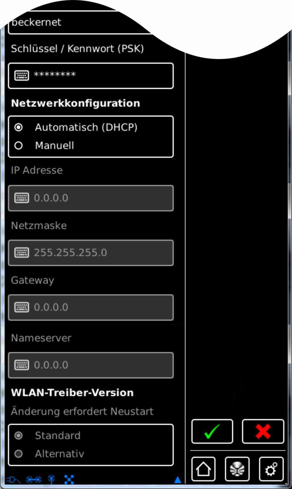 7 Sleutel = wachtwoord (is alleen nodig voor WiFi/WLAN-verbindingen) Let erop dat de centrale alleen m.b.v. Wi- Fi/WLAN in een netwerk kan worden opgenomen, wanneer in de router de WPA2- codering is ingeschakeld.