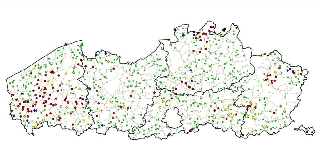 - 95 - Figuur 3. Verandering van de inkleuring van de MAP-meetpunten in Vlaanderen als gevolg van het meetjaar 2013-2014. 15.