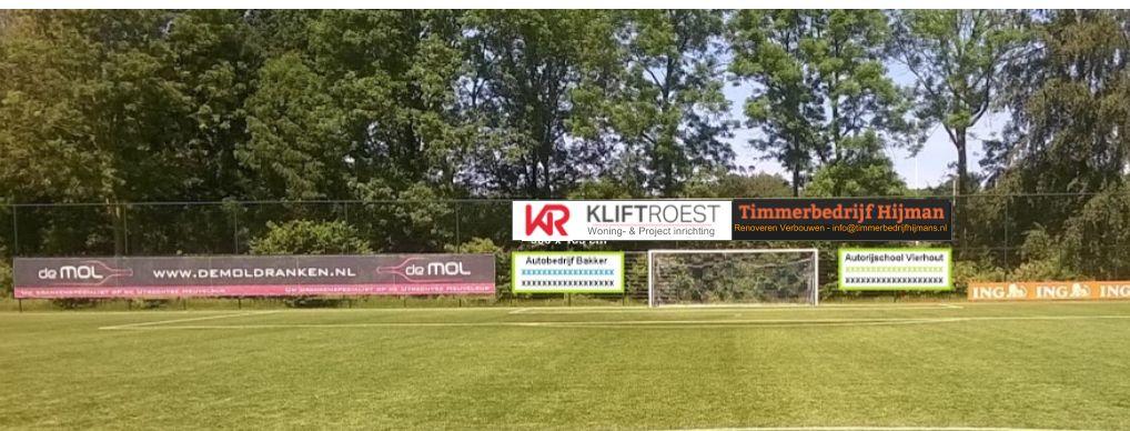 14. Reclamedoek hoofdveld Eén seizoen. 450,- Twee seizoenen. 425,- 500cm x 185cm Drie seizoenen.