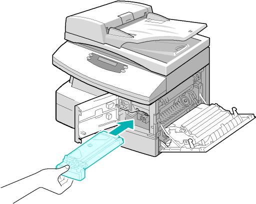 5 Schuif de tonercassette in het apparaat totdat deze op zijn plaats klikt.