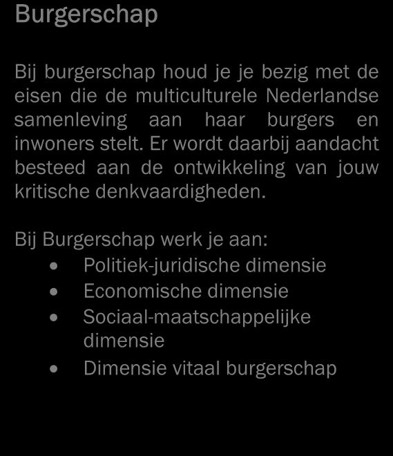 2.4 Keuzedelen Loopbaansturing Netwerken Burgerschap Bij burgerschap houd je je bezig met de eisen die de multiculturele Nederlandse samenleving