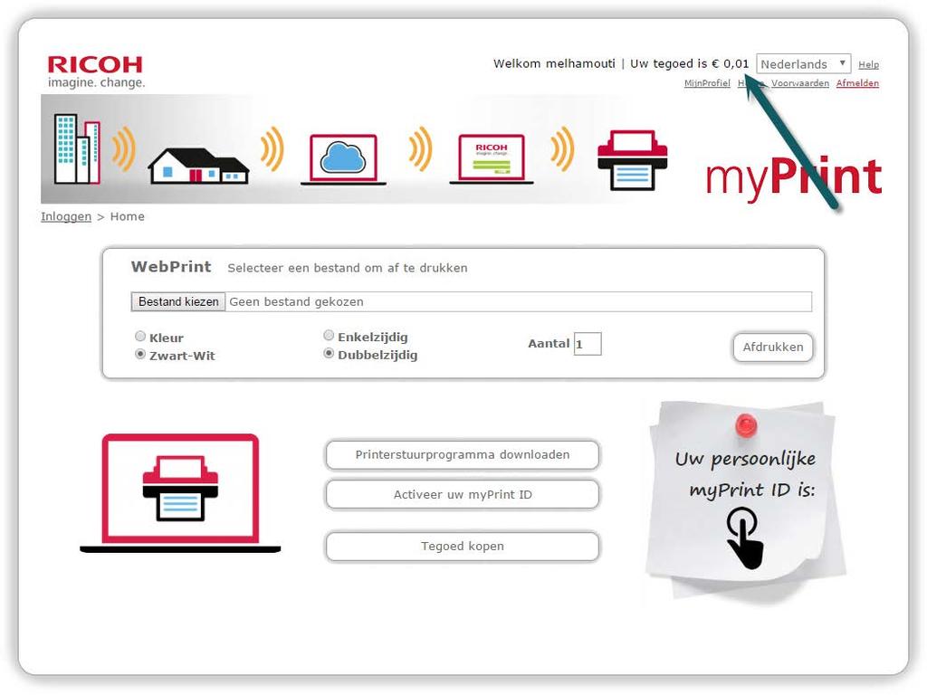 2. Werken met printtegoed (alleen voor studenten) Om te kunnen printen, kopiëren of scannen moet u beschikken over printtegoed. Hieronder leest u hoe u uw tegoed kunt opwaarderen. 2.