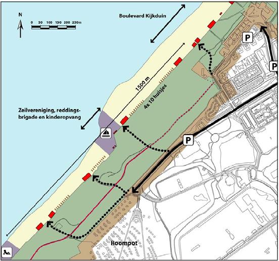 Model 1: vier keer tien huisjes op het strand Om een dergelijk project economisch haalbaar te maken voor een exploitant, is het ook mogelijk één locatie van 40 huisjes in te richten (model 2).