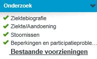 Klik in het navigatiegedeelte op Bestaande voorzieningen en onderstaand scherm opent 8.5. Bestaande voorzieningen Zichtbaar bij de volgende aanvraag soorten: Regulier, BOPZ.