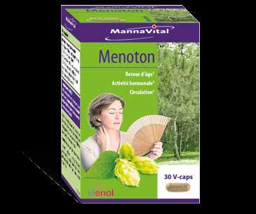 oligomere procyaniden voor meer stabiliteit in de circulatie met actieve vitamine B6 dat bijdraagt tot het hormonaal evenwicht MENOTON is een unieke synergie voor meer menopauzaal comfort op basis