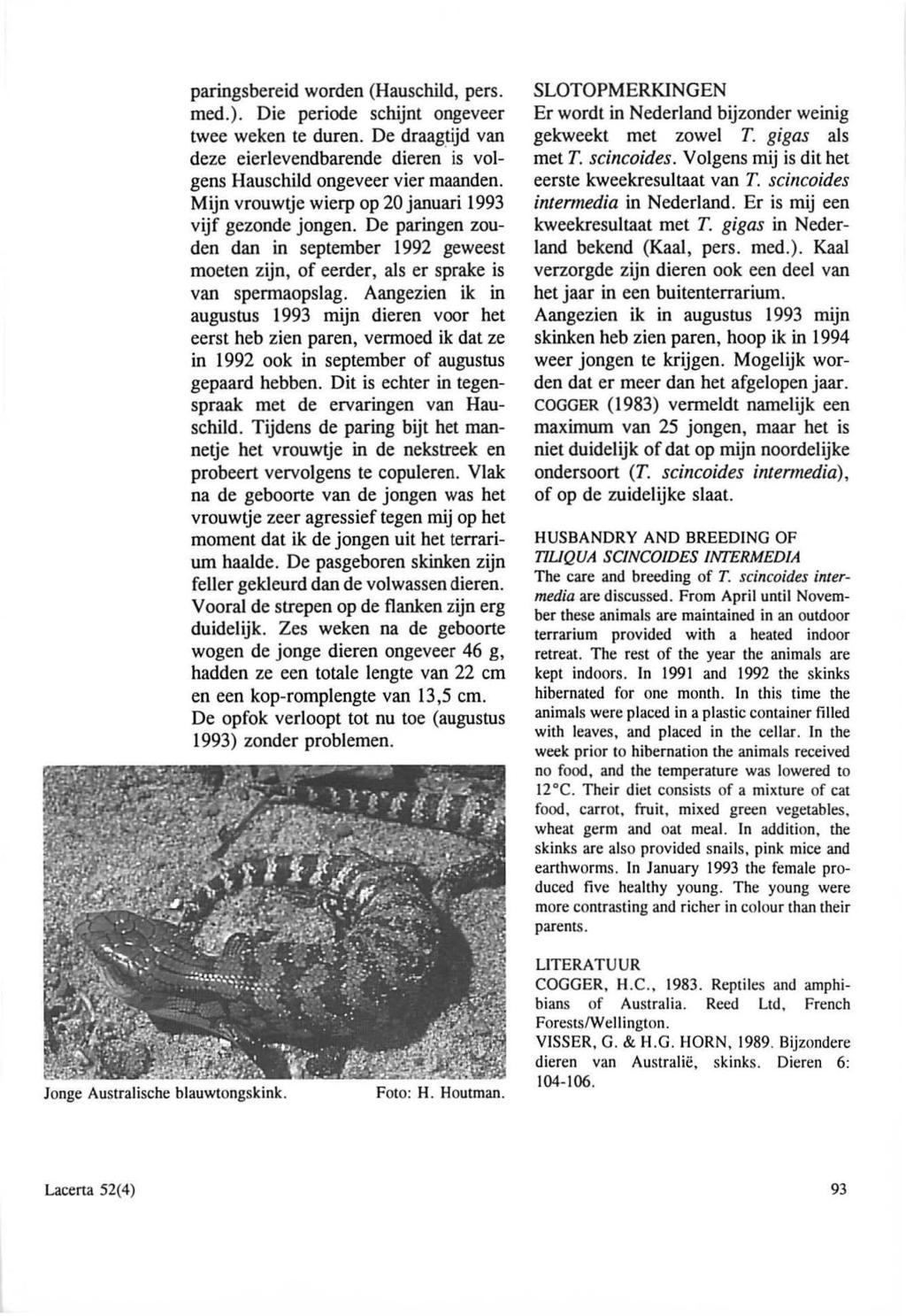 paringsbereid worden (Hauschild, pers. med.). Die periode schijnt ongeveer twee weken te duren. De draagtijd van deze eierlevendbarende dieren is valgens Hauschild ongeveer vier maanden.