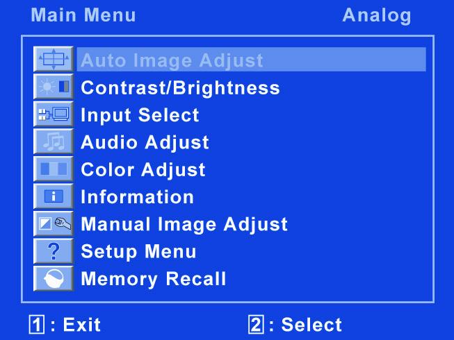 Instellen van het TFT-beeldscherm Met het OSD-menu (On Screen Display) kunt u bepaalde parameters van het TFT-beeldscherm instellen. Het OSD-menu gebruiken 1.