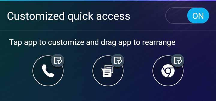 De knoppen voor snelle toegang aanpassen Uw vergrendelingsscherm bevat standaard snelle toegangsknoppen voor deze apps: Telefoon, Berichten en Camera.