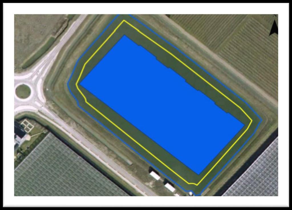 Plattegrond Drijvend Zonnepark Lingewaard: De gele lijn is