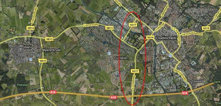Figuur 1, plattegrond Doetinchem 2.1.2 Probleemgebied In deze verkenning gaat het om een aantal wegen in Doetinchem.
