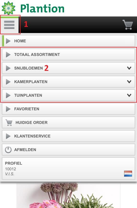 6.1 Indeling inhoud Er zijn twee manieren om door de inhoud van de Digitale marktplaats te zoeken. Optie 1 Als u klikt op de knop linksboven het scherm verschijnt het menu (1).