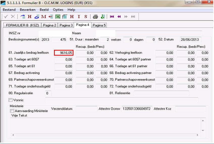 3.3 2) Formulier B met datum invoegetreding 01/07/2013 (begindatum