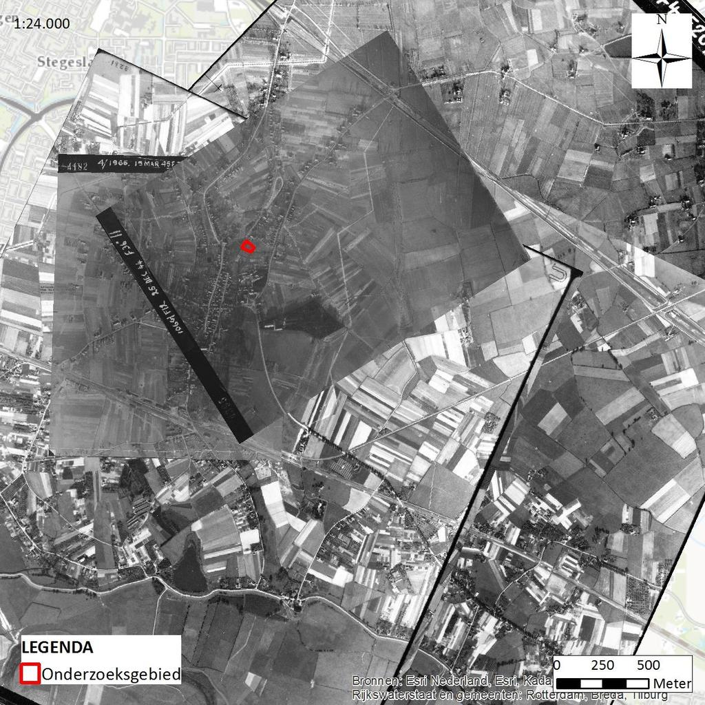 Figuur 3: Overzicht van de luchtfotodekking t.b.v. van het onderzoeksgebied 'Perceel Bommersheufsestraat te Zevenaar'. Verwerking in ArcGIS 10