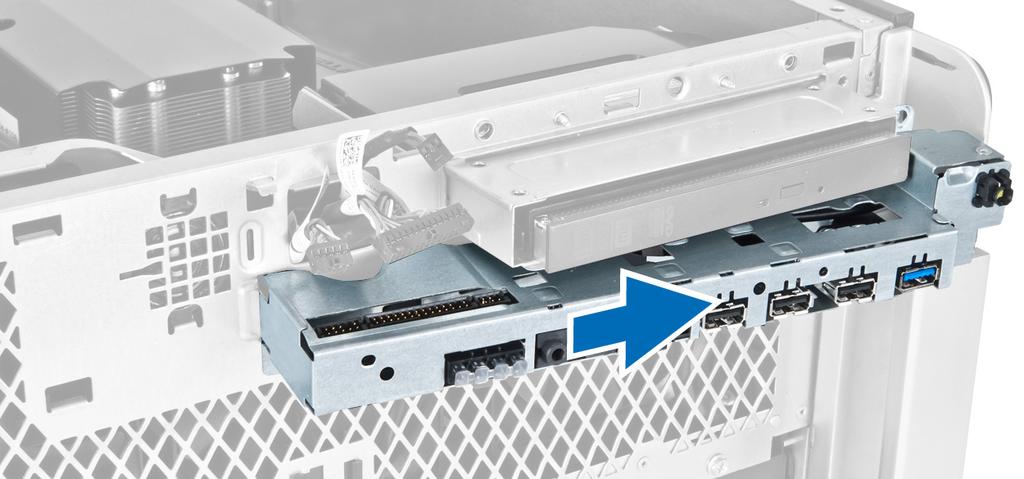 6. Schuif de tegenoverliggende rand van het I/O-paneel naar buiten om de I/O-module los te maken van het chassis. 7.